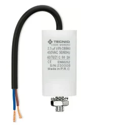 Tecnid Condensateur de démarrage pour moteurs électriques, 450V, capacité : 2,5 microfarad, avec câble de 15cm