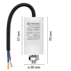 Tecnid Fusible-Condensateur de démarrage pour moteurs électriques, 450V, capacité : 2 microfarad, avec câble de 15cm