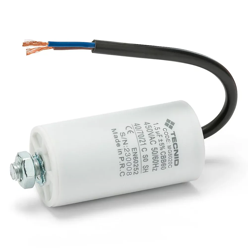 Tecnid Fusible-Condensateur de démarrage pour moteurs électriques, 450V, capacité : 2 microfarad, avec câble de 15cm
