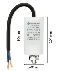 Tecnid Fusible-Condensateur de démarrage pour moteurs électriques, 450V, capacité : 30 microfarad, avec câble de 15cm