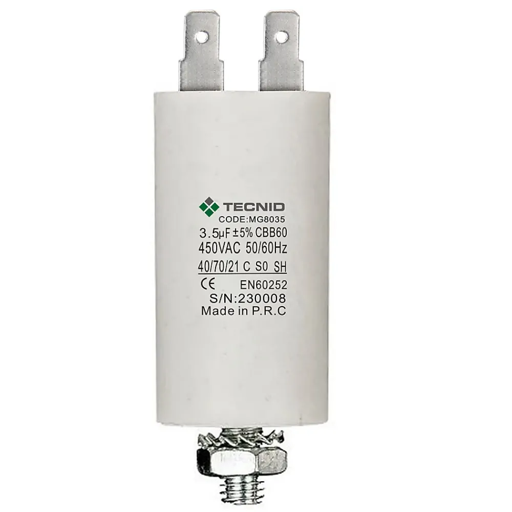 Tecnid Fusible-Condensateur de démarrage pour moteurs électriques, 450V, capacité : 3,5 microfarad, 4 broches / M8