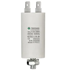 Tecnid Condensateur de démarrage pour moteurs électriques, 450V, capacité : 50 microfarad, 4 broches / M8