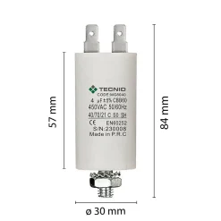 Velamp Fusible-Condensateur de démarrage pour moteurs électriques, 450V, capacité : 4 microfarad, 4 broches / M8