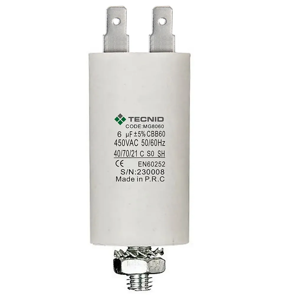 Tecnid Condensateur de démarrage pour moteurs électriques, 450V, capacité : 6 microfarad, 4 broches / M8