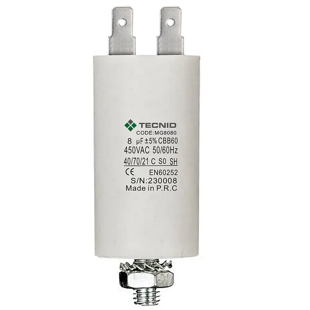 Tecnid Fusible-Condensateur de démarrage pour moteurs électriques, 450V, capacité : 10 microfarad, 4 broches / M8