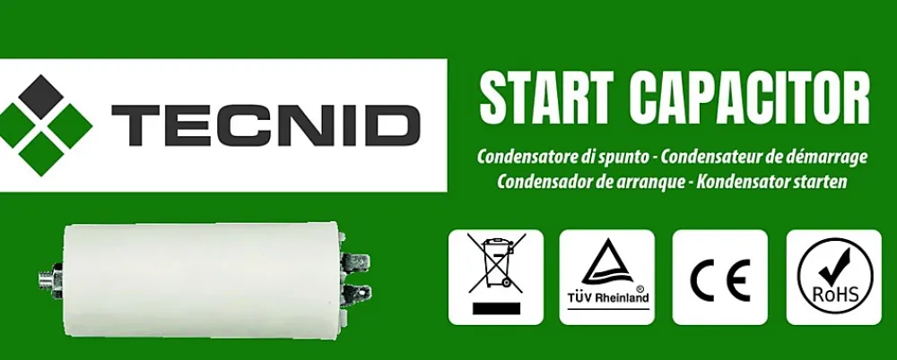 Tecnid Fusible-Condensateur de démarrage pour moteurs électriques, 450V, capacité : 25 microfarad, 4 broches / M8