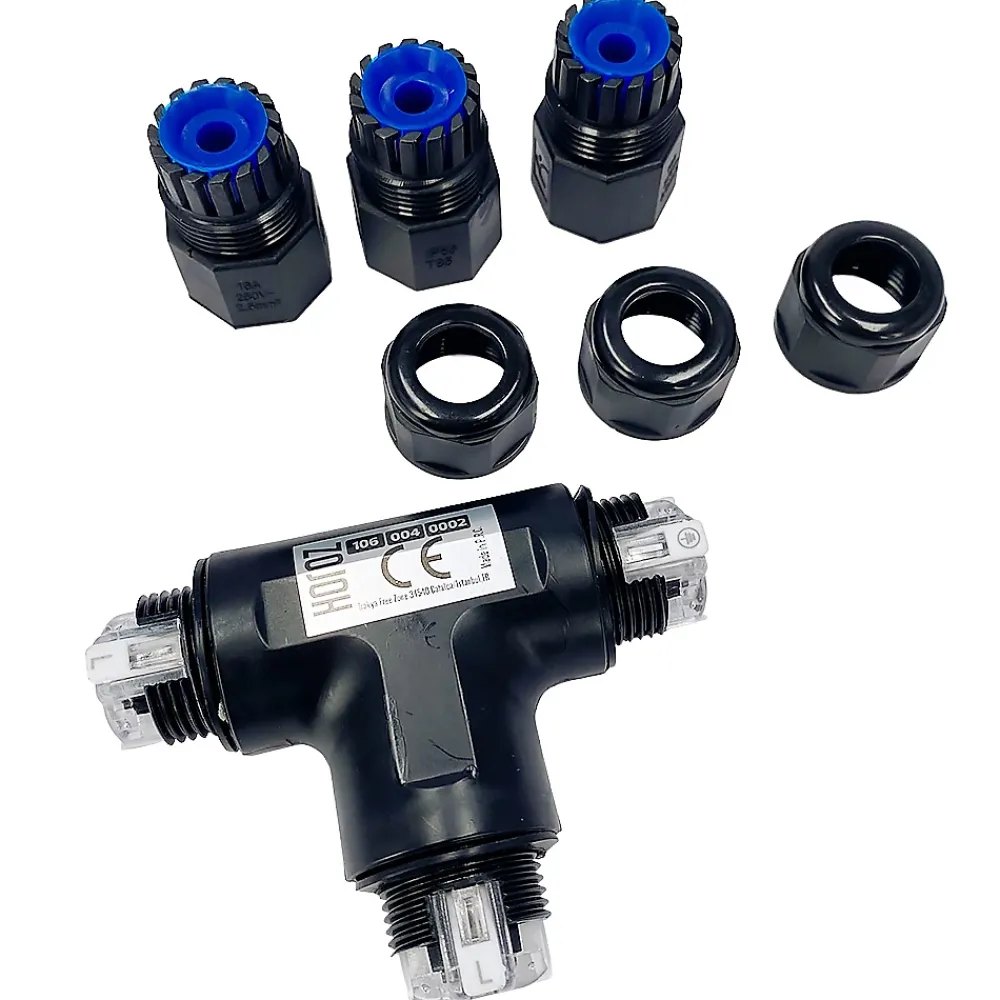 Horoz Electric Fixation Et Raccordement Du Câble-Connecteur de câble étanche en T IP68 3 fils noir