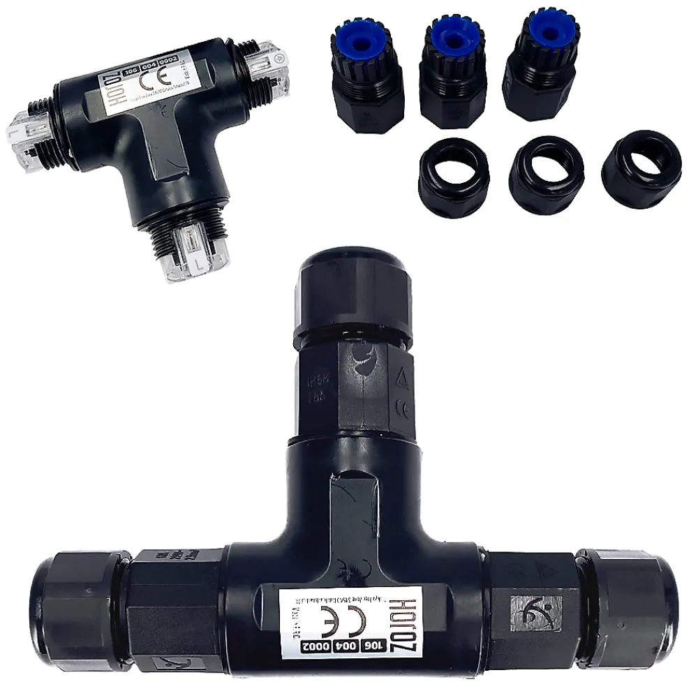 Horoz Electric Fixation Et Raccordement Du Câble-Connecteur de câble étanche en T IP68 3 fils noir