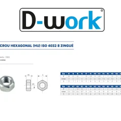 D-Work 4 Coques de 25 Ecrous Hexagonaux HU M14 mm - 4032 - 8 - Zingué blanc -