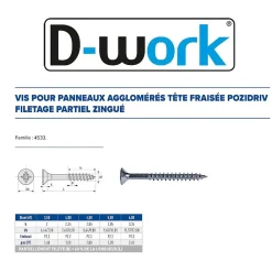 D-Work 4 Coques de 20 Vis Bois Tête Fraisée F/Partiel 6 x 100 mm - Zingué blanc -