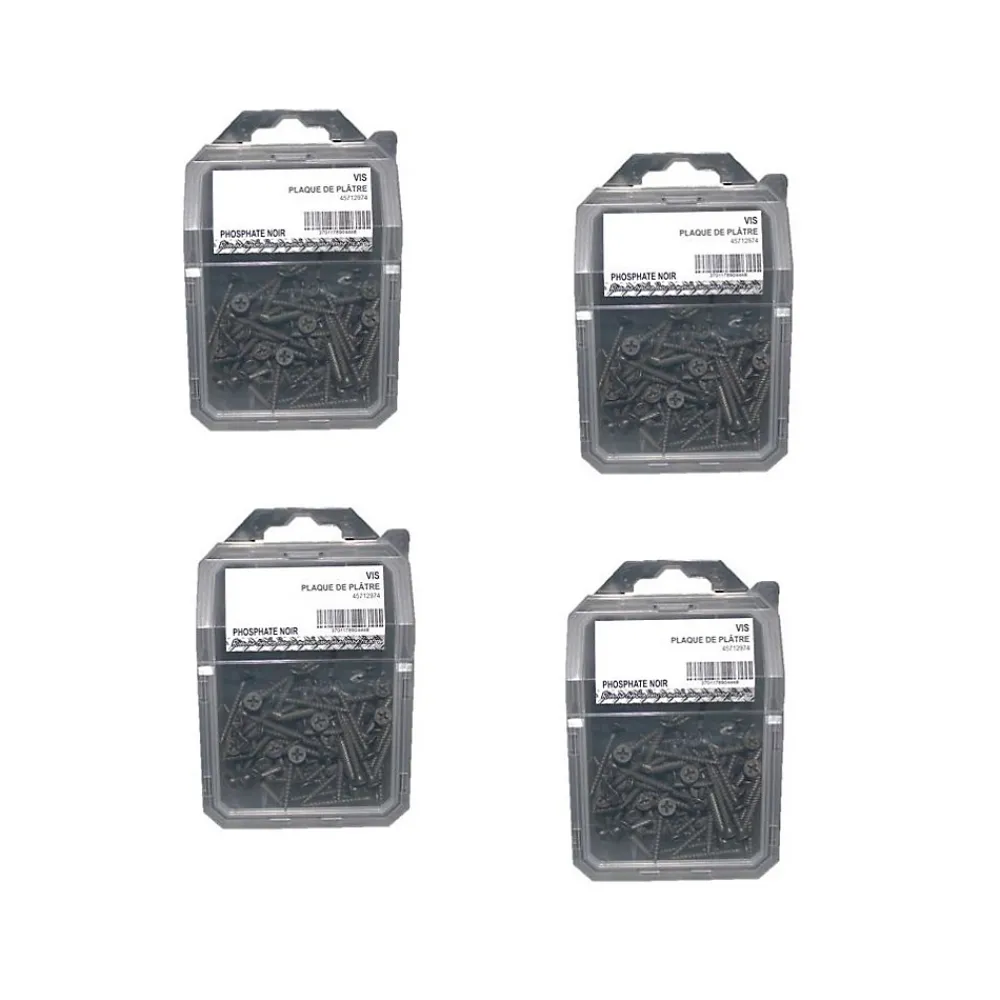 D-Work Vis Pour Plaque De Plâtre-4 Coques de 100 Vis Plaque de Plâtre Tête Trompette Phillips 3.5 x 25 mm - Phosphaté Noir -