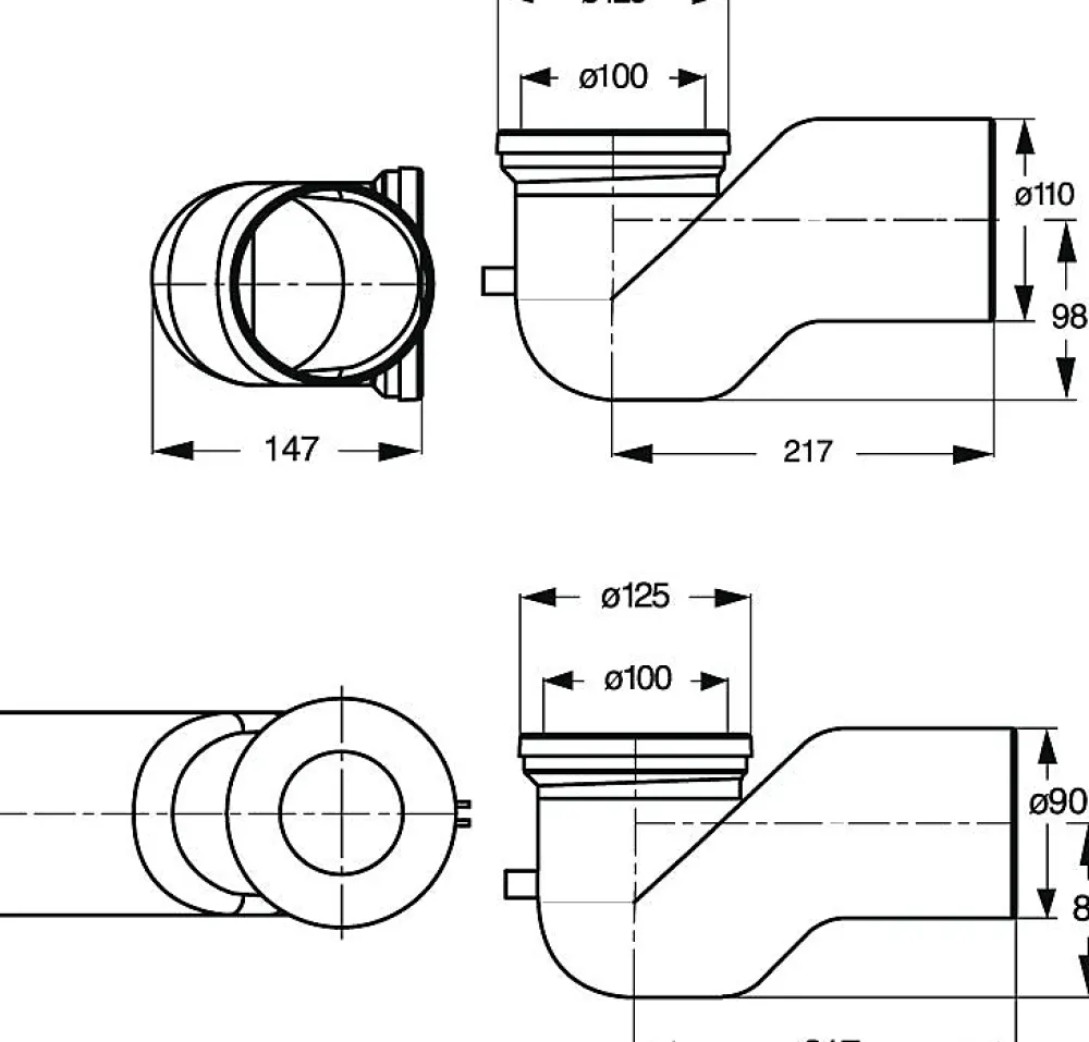 Pipe Wc-Courbe Technique Avec La Decharge A 90 Mm