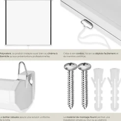 Tectake Écran de projection extensible mural en polyester blanc