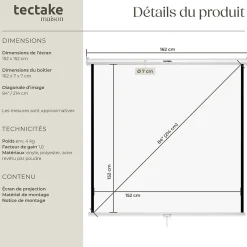 Tectake Projecteur Et Lampe De Chantier-Écran de projection extensible mural en polyester blanc