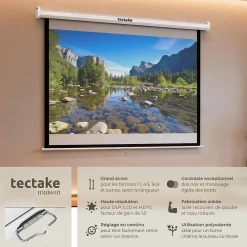 Tectake Projecteur Et Lampe De Chantier-Écran de projection extensible mural en polyester blanc
