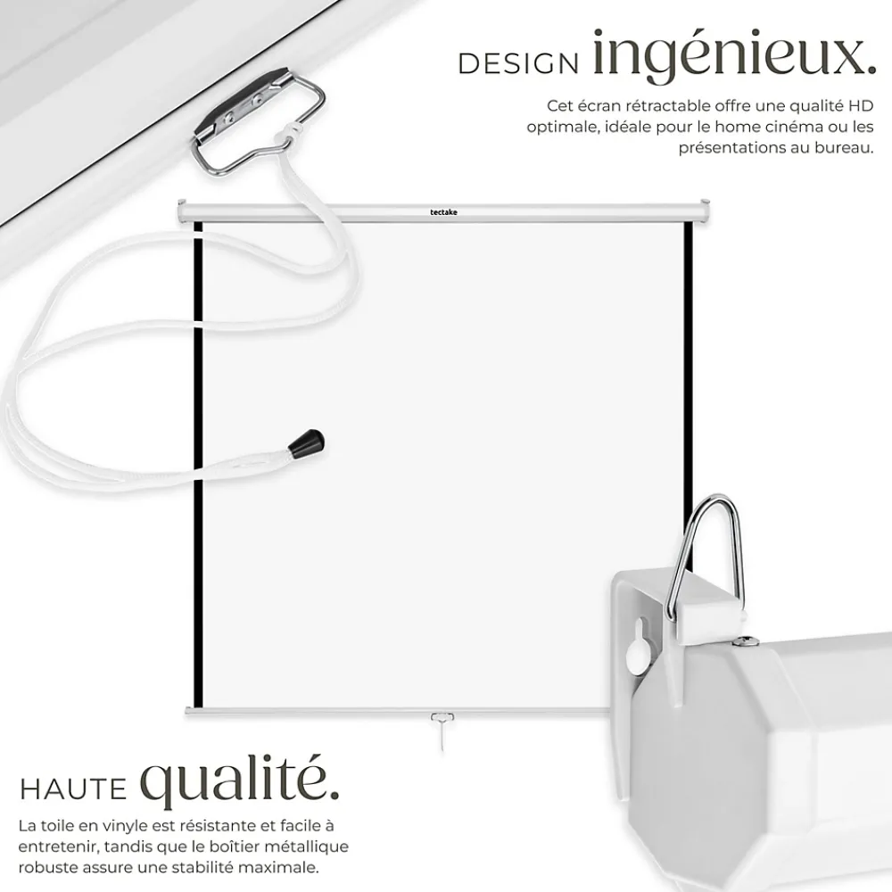 Tectake Projecteur Et Lampe De Chantier-Écran de projection extensible mural en polyester blanc