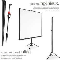 Tectake Projecteur Et Lampe De Chantier-Écran de projection extensible avec un trépied en polyester blanc