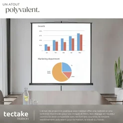 Tectake Projecteur Et Lampe De Chantier-Écran de projection extensible avec un trépied en polyester blanc