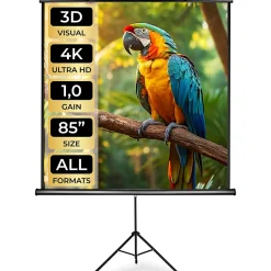 Tectake Projecteur Et Lampe De Chantier-Écran de projection extensible avec un trépied en polyester blanc