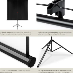 Tectake Projecteur Et Lampe De Chantier-Écran de projection extensible avec un trépied en polyester blanc