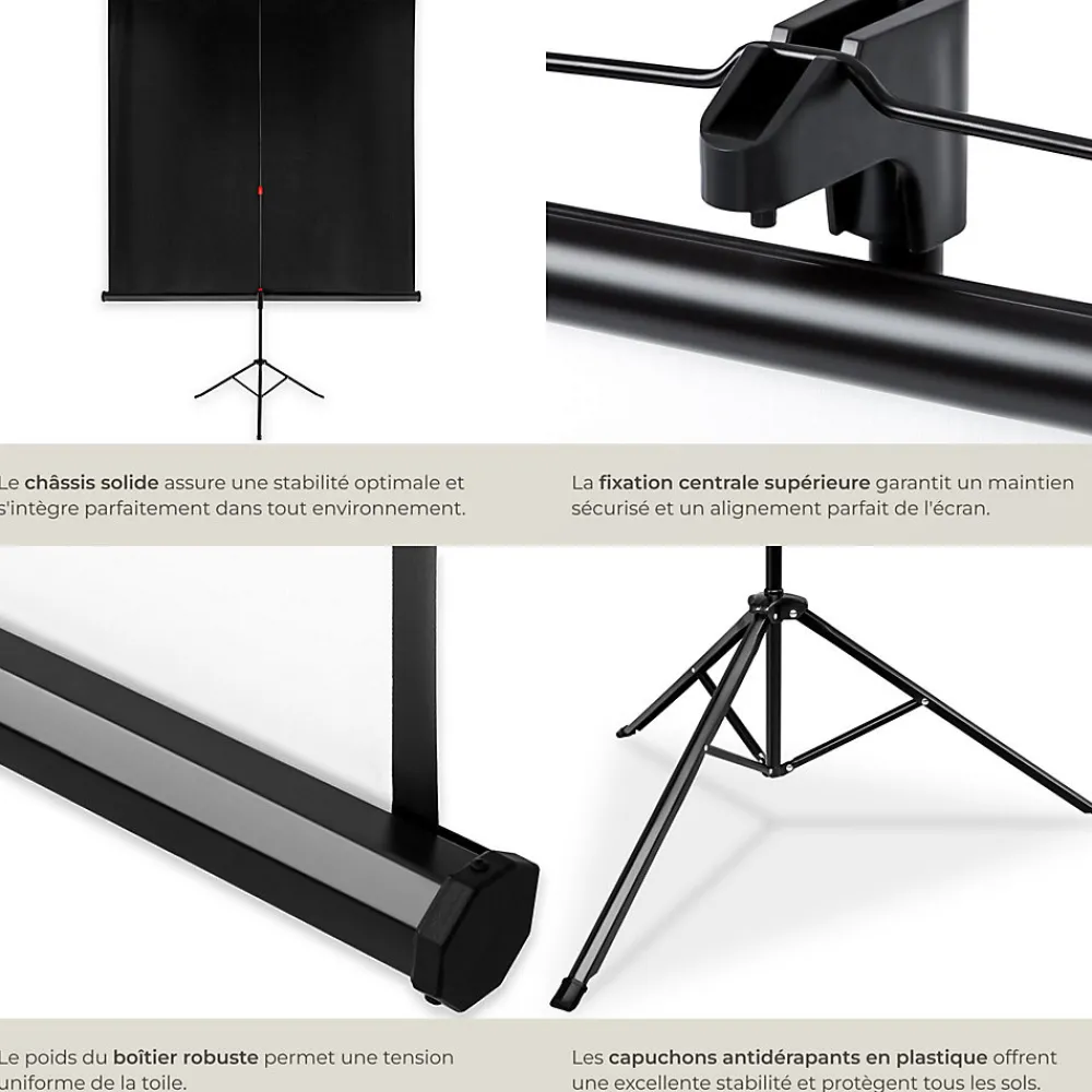Tectake Projecteur Et Lampe De Chantier-Écran de projection extensible avec un trépied en polyester blanc