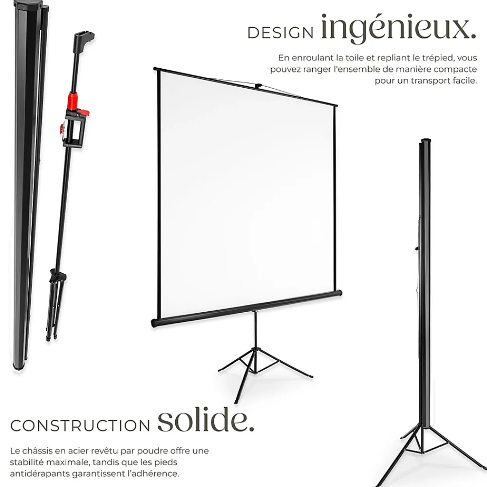 Tectake Écran de projection extensible avec un trépied en polyester blanc