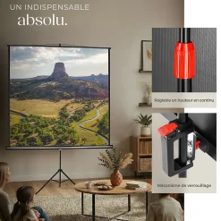 Tectake Écran de projection extensible avec un trépied en polyester blanc