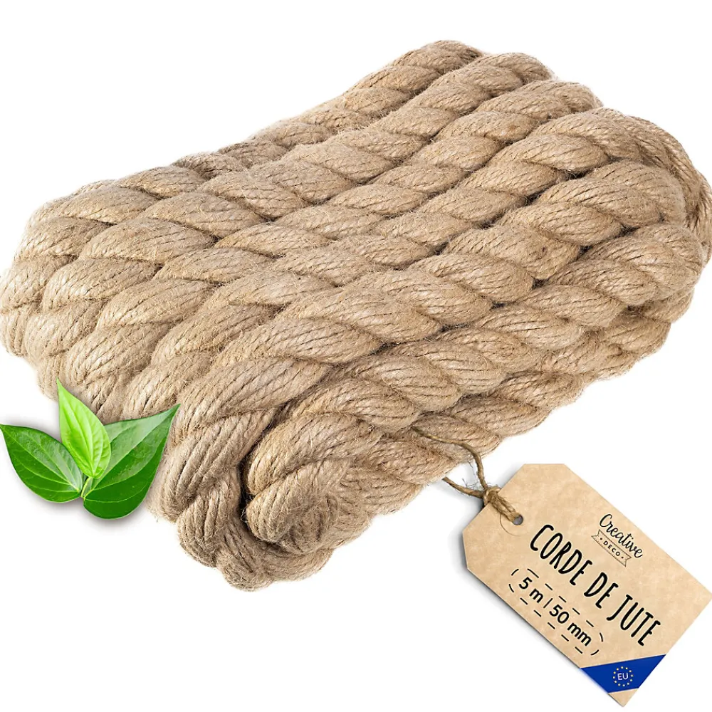 Creative Deco 5m Corde de Jute Epaisseur 50mm - Personnalisation Possible Tous les 5m - Corde Solide - Torsadé Fibres Naturelles