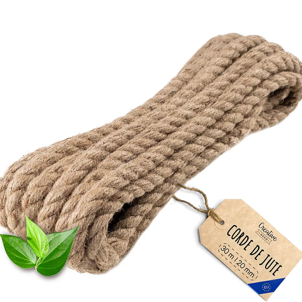 Creative Deco Corde, Fil Et Ficelle-30m Corde de Jute Epaisseur 20mm - Personnalisation Possible Tous les 5m - Corde Solide - Torsadé Fibres Naturelles