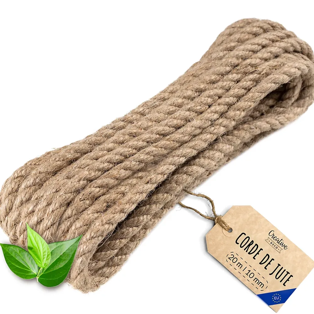 Creative Deco Corde, Fil Et Ficelle-20m Corde de Jute Epaisseur 10mm - Personnalisation Possible Tous les 5m - Corde Solide - Torsadé Fibres Naturelles