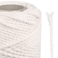 Creative Deco Corde, Fil Et Ficelle-6mm x 100m Corde Macramé Fil de Coton Blanc - +/- 0,5 mm Épaisseur - Ficelle de 37 Plis - Cordelette Naturel