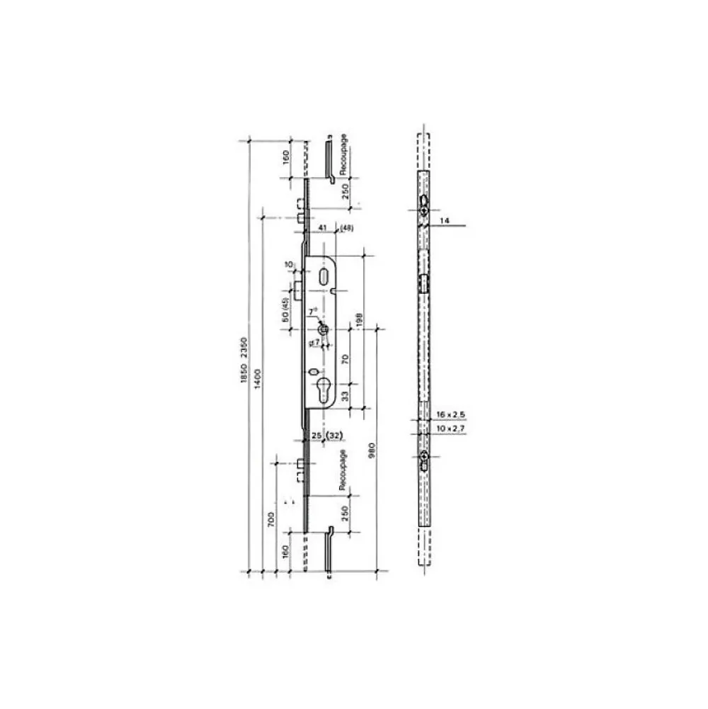 Ferco Loquet, Targette Et Moraillon De Porte-Crémone barillet axe 28mm longueur 1780mm ajustable haut et bas - - G-24452-18-L-1