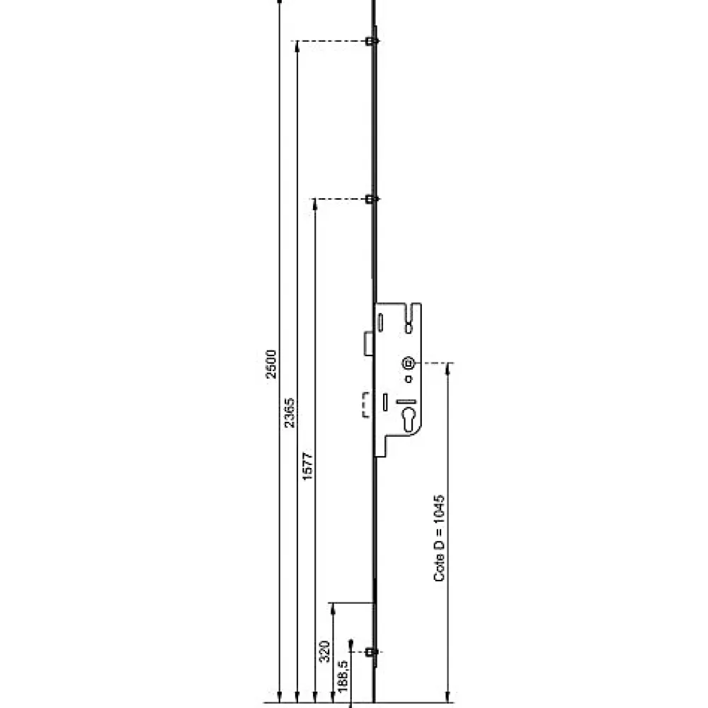 Ferco Crémone à larder EUROPA axe 40mm 3 galets têtière 18mm Longueur 2500mm - - 6-33168-03-0-1