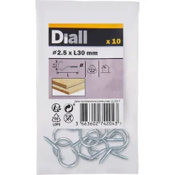 Diall Crochet rond à visser en acier zingué 30x15 mm - 10 pièces