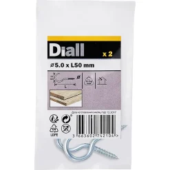 Diall Crochet À Visser-Crochet rond à visser en acier zingué 50x25 mm - 2 pièces