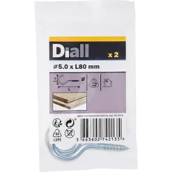 Diall Crochet rond à visser en acier zingué 80x10 mm - 2 pièces