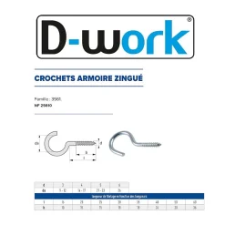 D-Work 100 Crochets Armoire 5 x 35 mm - NF 25610 - Zingué blanc -
