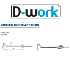 D-Work 50 Crochets Contrevent 5 x 80 mm - NFE 25610 - Zingué blanc -