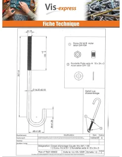 Vis Express Crosse ancrage M18X357 Filetée sur 150 +2 Ecrou +2 Rondelle Acier zingué - 100 pièces