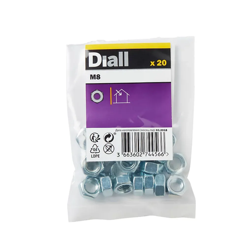 Diall Écrou-Écrous hexagonaux en acier zingué ø 8 - 20 pièces