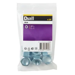Diall Écrous hexagonaux en acier zingué ø 16 - 10 pièces