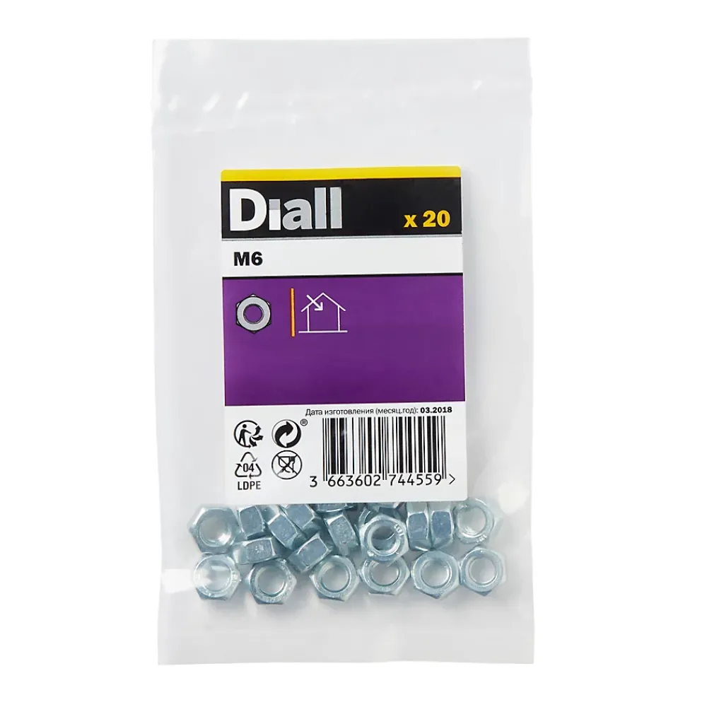 Diall Écrou-Écrous hexagonaux en acier zingué ø 6 - 20 pièces