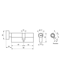 SP Cylindre De Serrure-Cylindre de serrure à bouton 5G 45B x 35mm, laiton, anti-arrachement, 5 clés -
