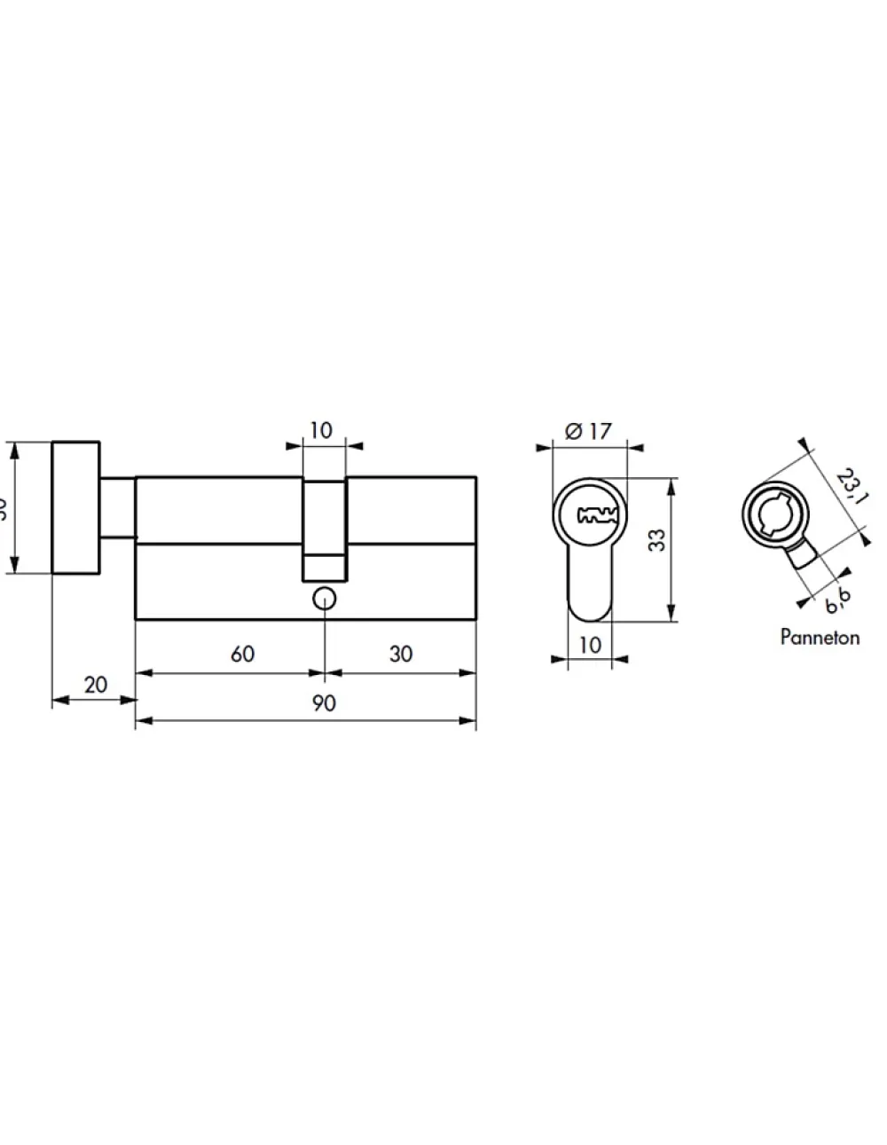 SP Cylindre de serrure à bouton 5G, 50Bx45mm, laiton, anti-arrachement, 5 clés -