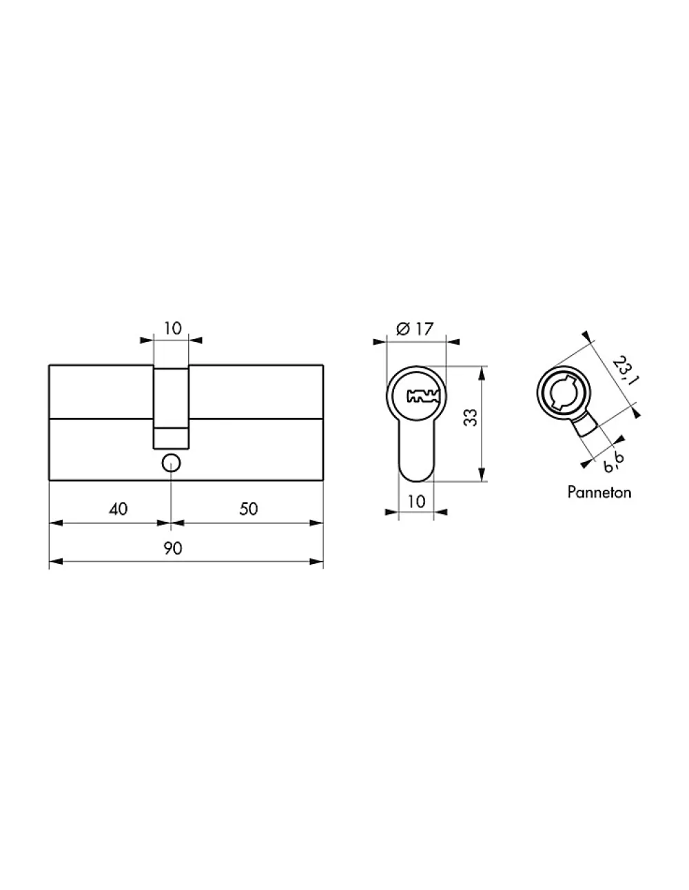 Thirard Cylindre de serrure double entrée Trafic 6, 40x50mm, nickel, anti-arrachement, anti-perçage, 5 clés -