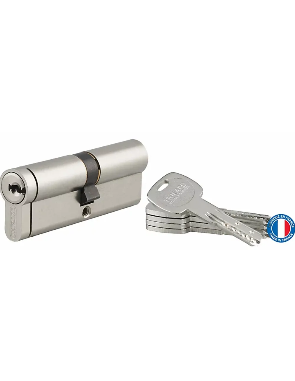 Thirard Cylindre De Serrure-Cylindre de serrure double entrée T2, 40x45mm, nickel, anti-arrachement, anti-perçage, anti-crochetage, 5 clés -