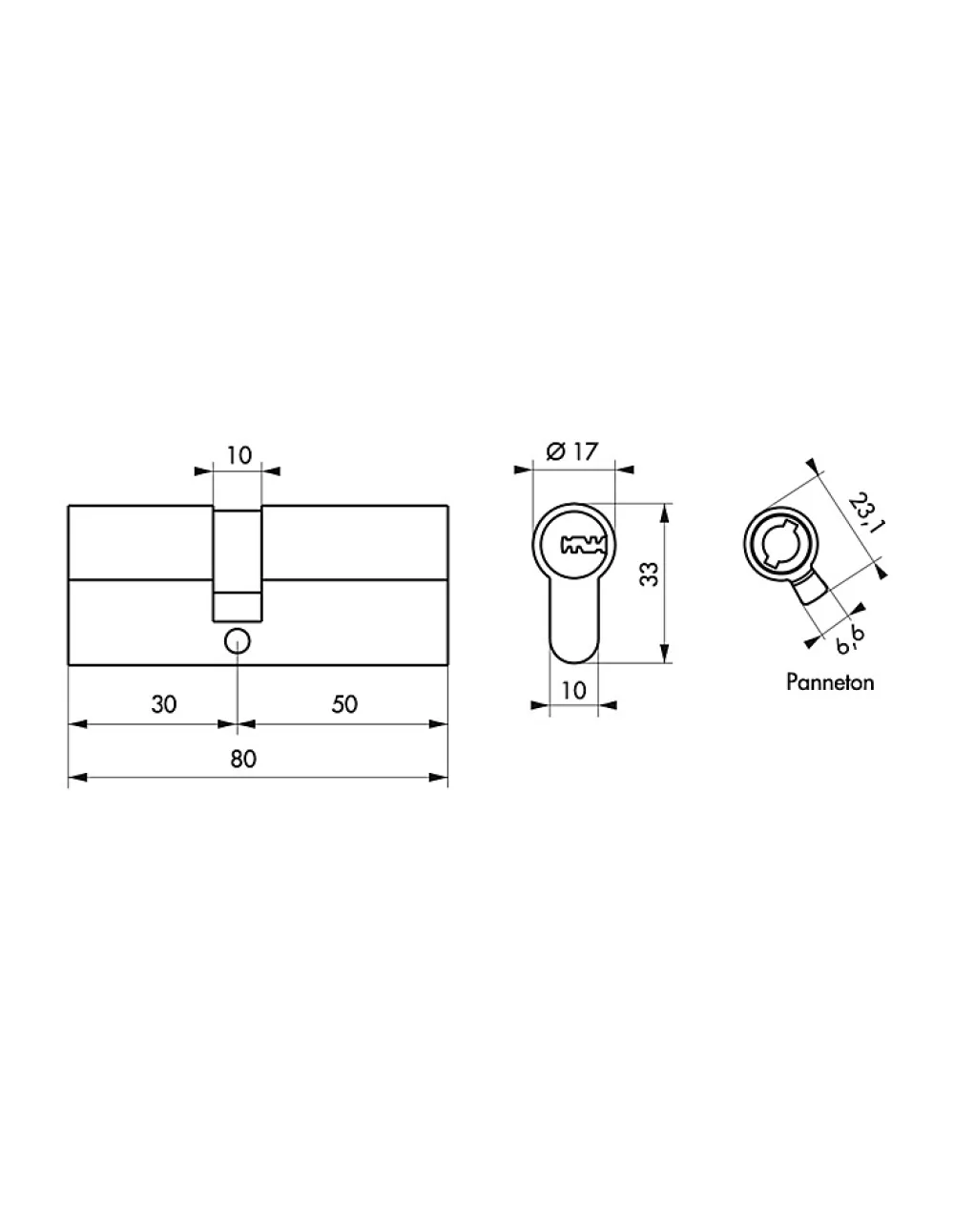 Thirard Cylindre de serrure double entrée T2, 30x50mm, nickel, anti-arrachement, anti-perçage, anti-crochetage, 5 clés -