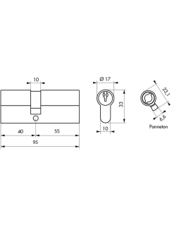 Thirard Cylindre de serrure double entrée SA, 40x55mm, anti-arrachement, nickel, 3 clés -