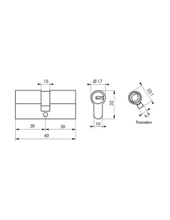 Thirard Cylindre De Serrure-Cylindre de serrure double entrée T2, 30x30mm, nickel, anti-arrachement, anti-perçage, anti-crochetage, 5 clés -