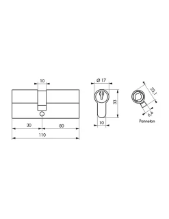 Thirard Cylindre de serrure double entrée SA, 30x80mm, anti-arrachement, nickel, 3 clés -